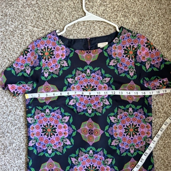 J. Crew Factory Purple Green Geometric Print Short Sleeve Mini Shift Dress 0 - Picture 6 of 6